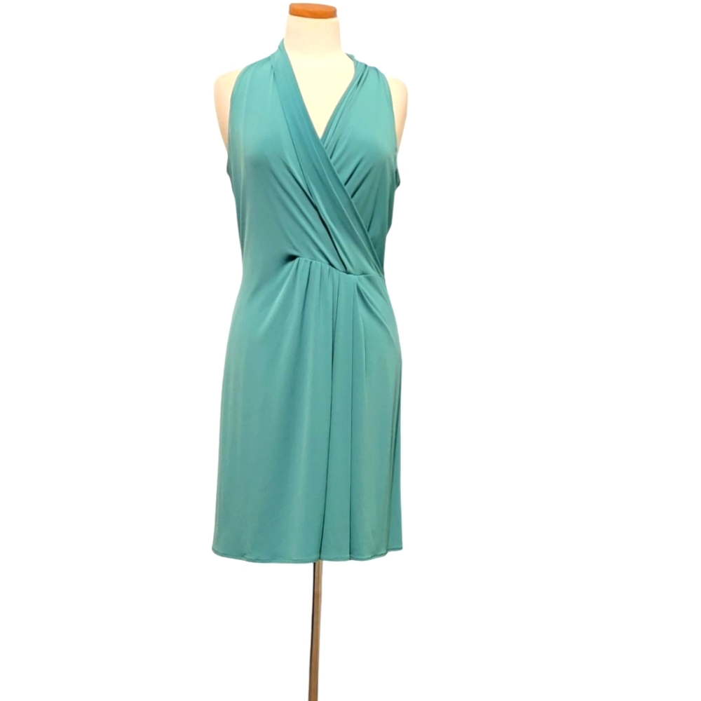 The Limited Teal A-line Wrap Twist Keyhole Midi Dress